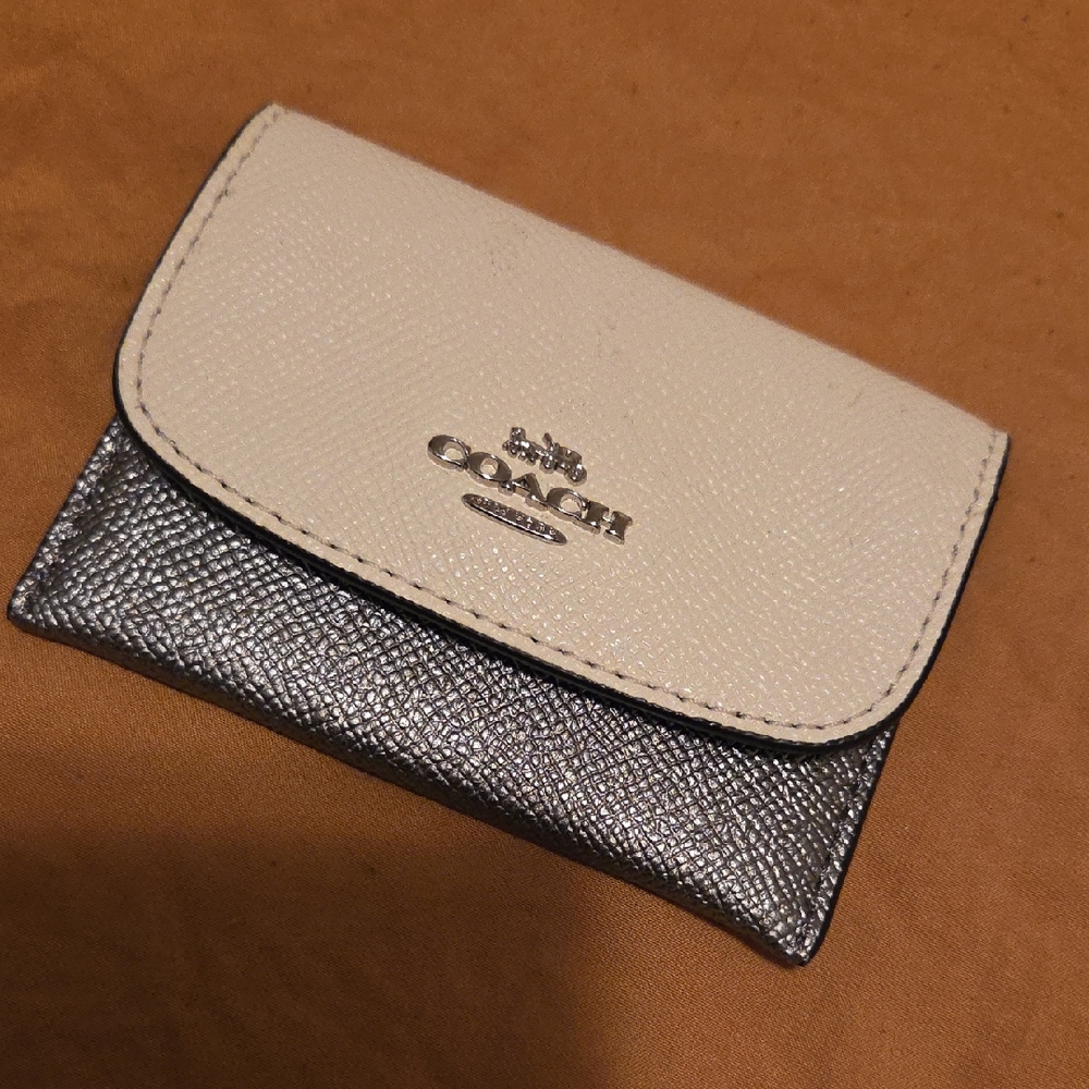Coach Cream and Silver Card Holder